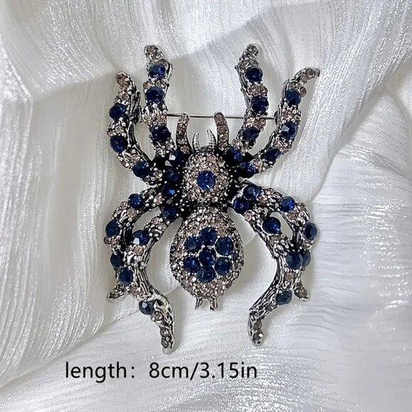 NWOT - Gothic Spider Brooch Pin - Blue Faux Gemstones and combo Display Case - Picture 4 of 8